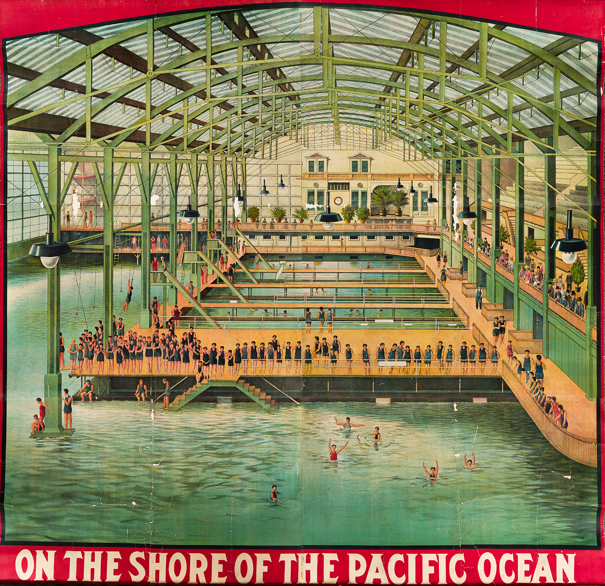 DESIGNER UNKNOWN. [SUTRO BATHS] / ON THE SHORE OF THE PACIFIC OCEAN. 1896. 78x80 inches, 198x203 cm.